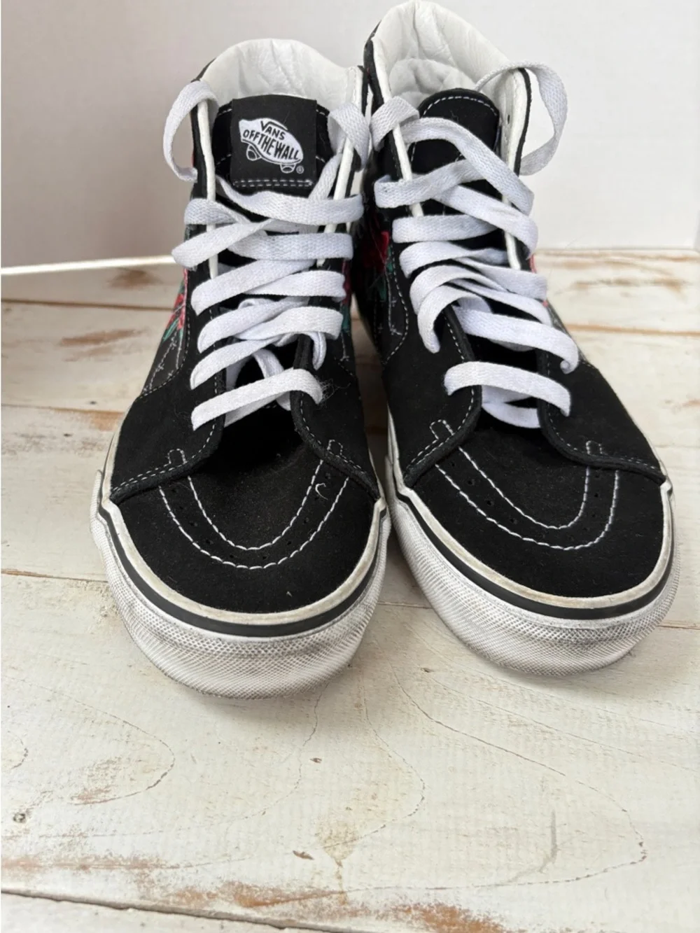 VANS Sk8-Hi Rose Skulls sneakers hi-top punk goth skate sz 9 women 7.5 men suede